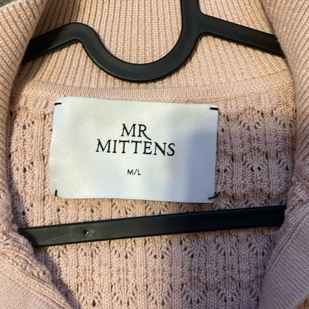 Mr Mittens Pointelle Knit Polo Sweater in Cameo Pink